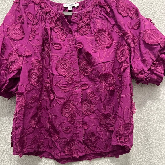 Chico's Tops - Chico's Embroidered Floral Magenta Blouse